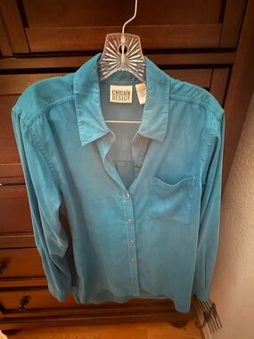 Chico's Teal Button-Front Blouse - long sleeve